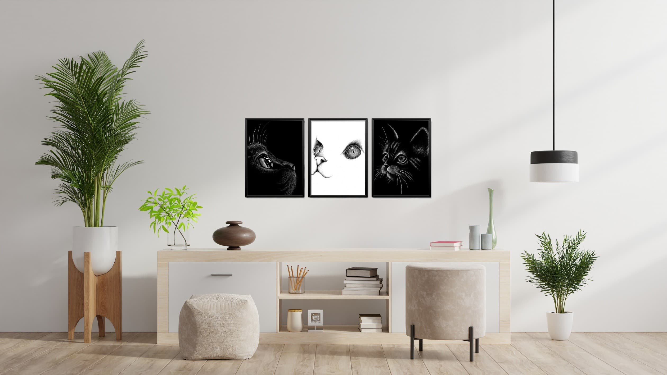 Obrazy w Drewnianej Ramie 90x40cm Koty