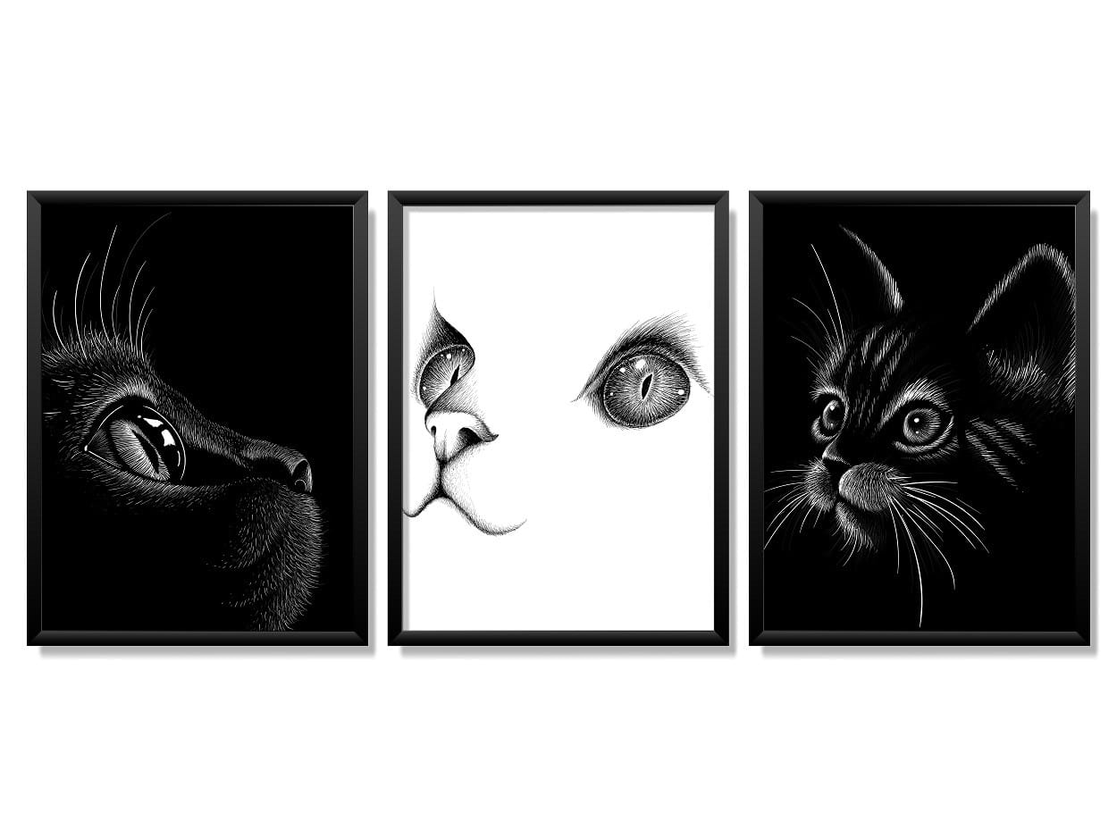 Obrazy w Drewnianej Ramie 90x40cm Koty
