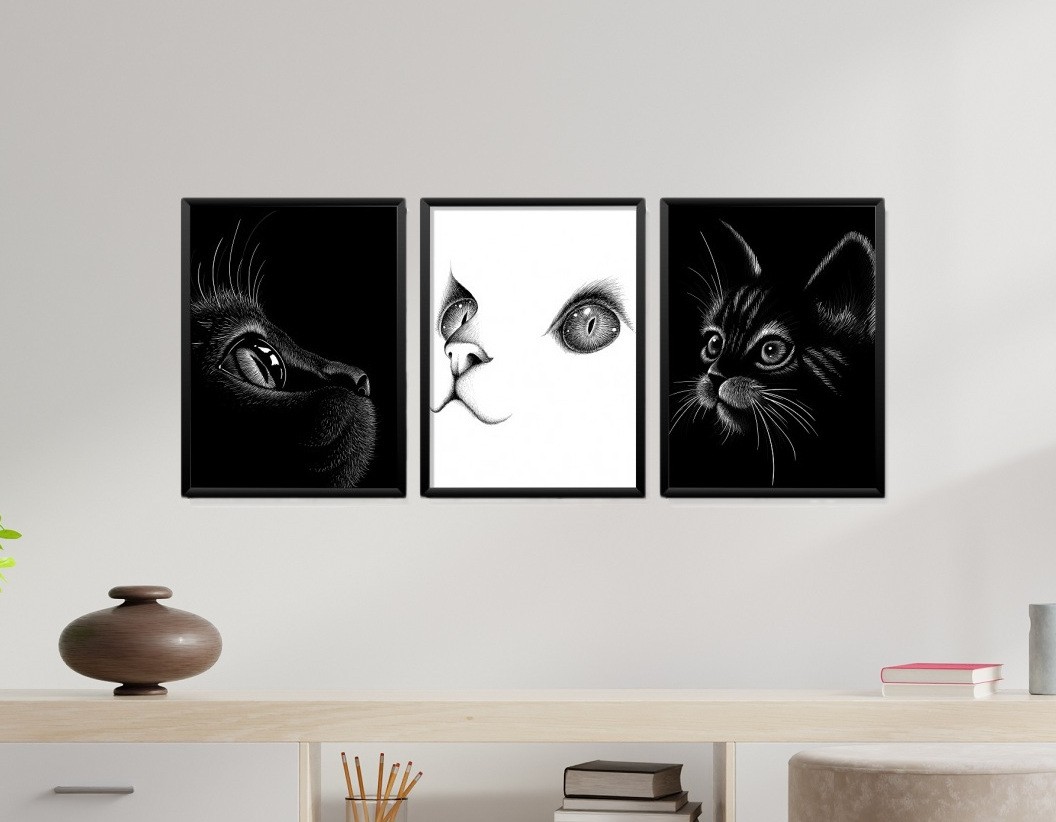 Obrazy w Drewnianej Ramie 90x40cm Koty