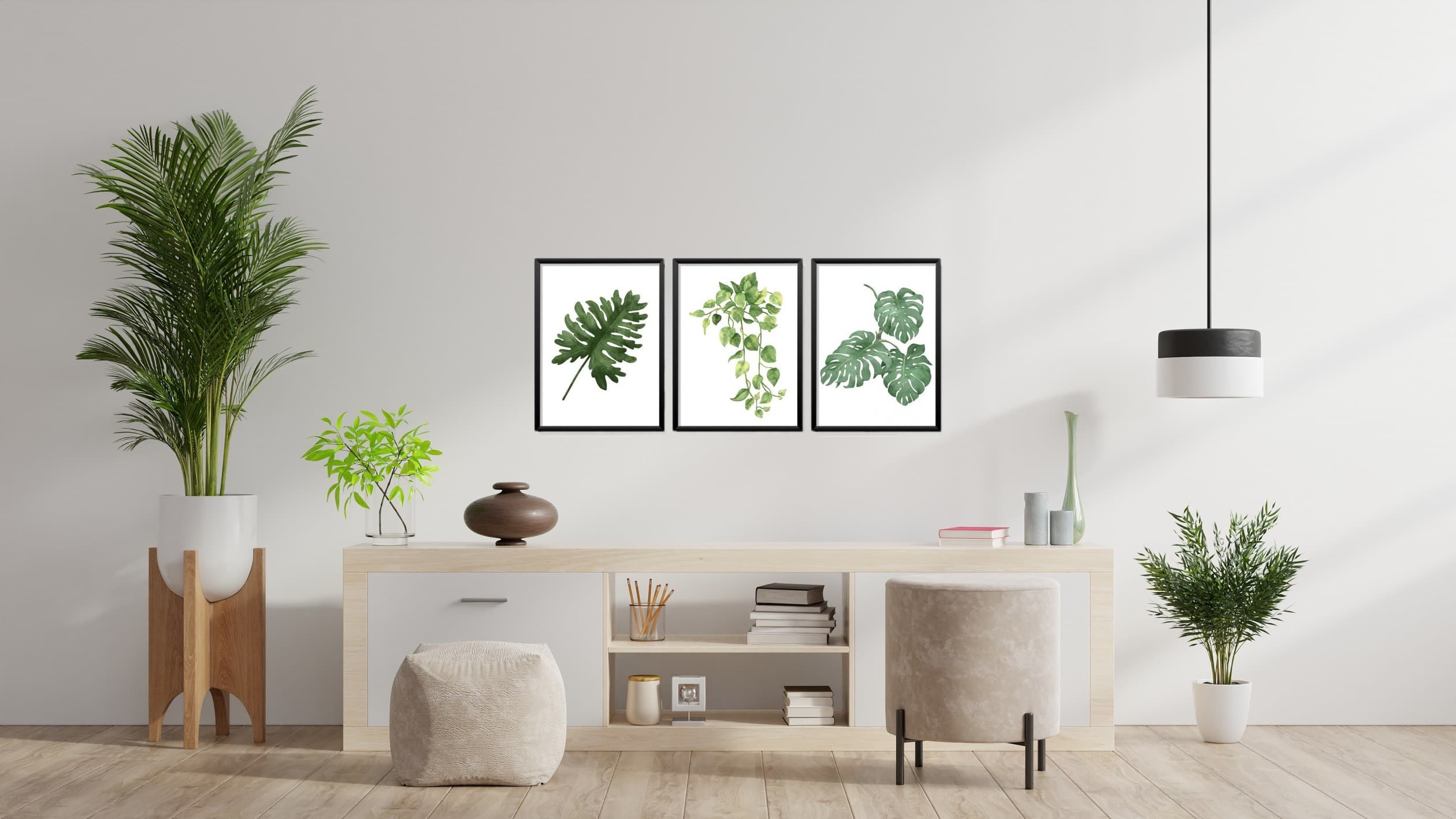Obrazy w Drewnianej Ramie 90x40cm Monstera