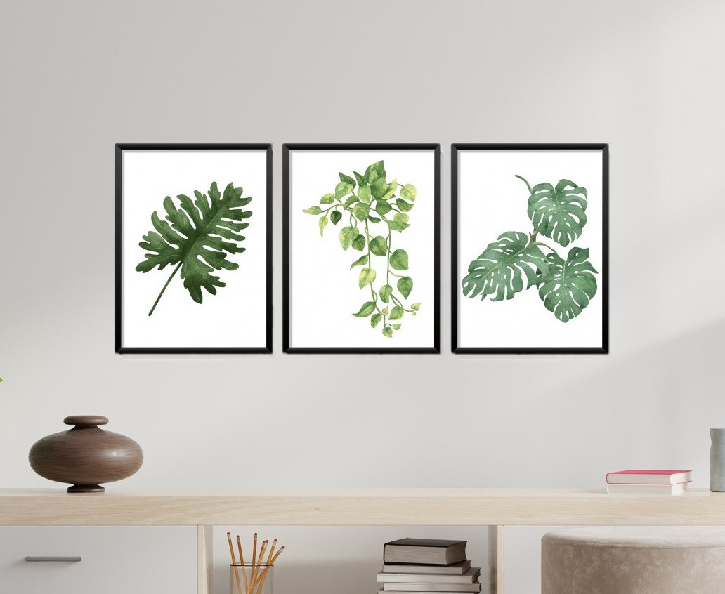 Obrazy w Drewnianej Ramie 90x40cm Monstera