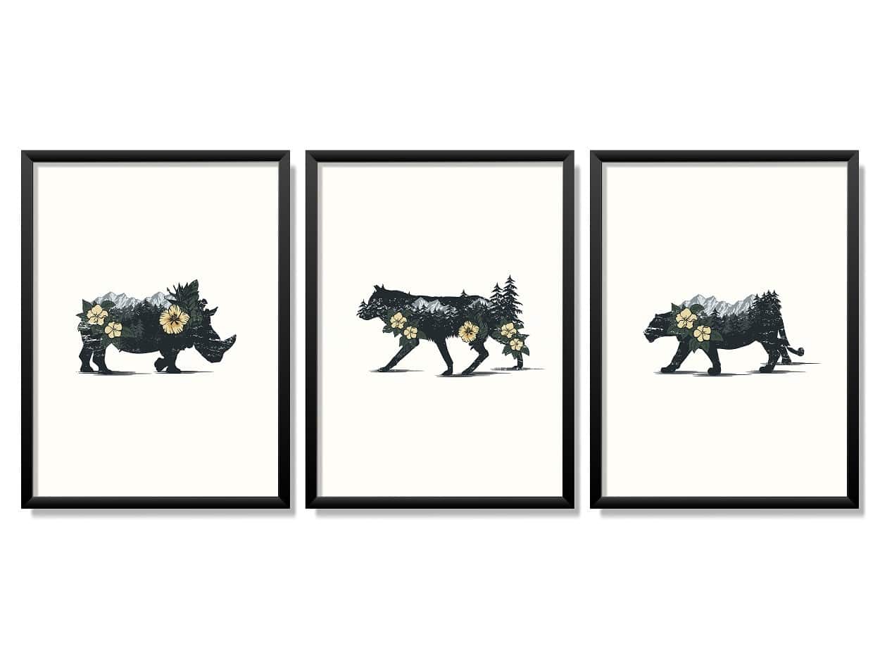 Obrazy w Drewnianej Ramie 90x40cm Mountain Animal