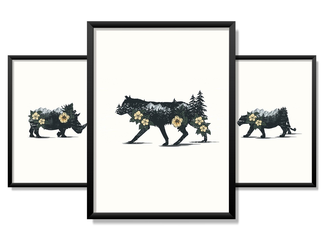Obrazy w Drewnianej Ramie 90x40cm Mountain Animal