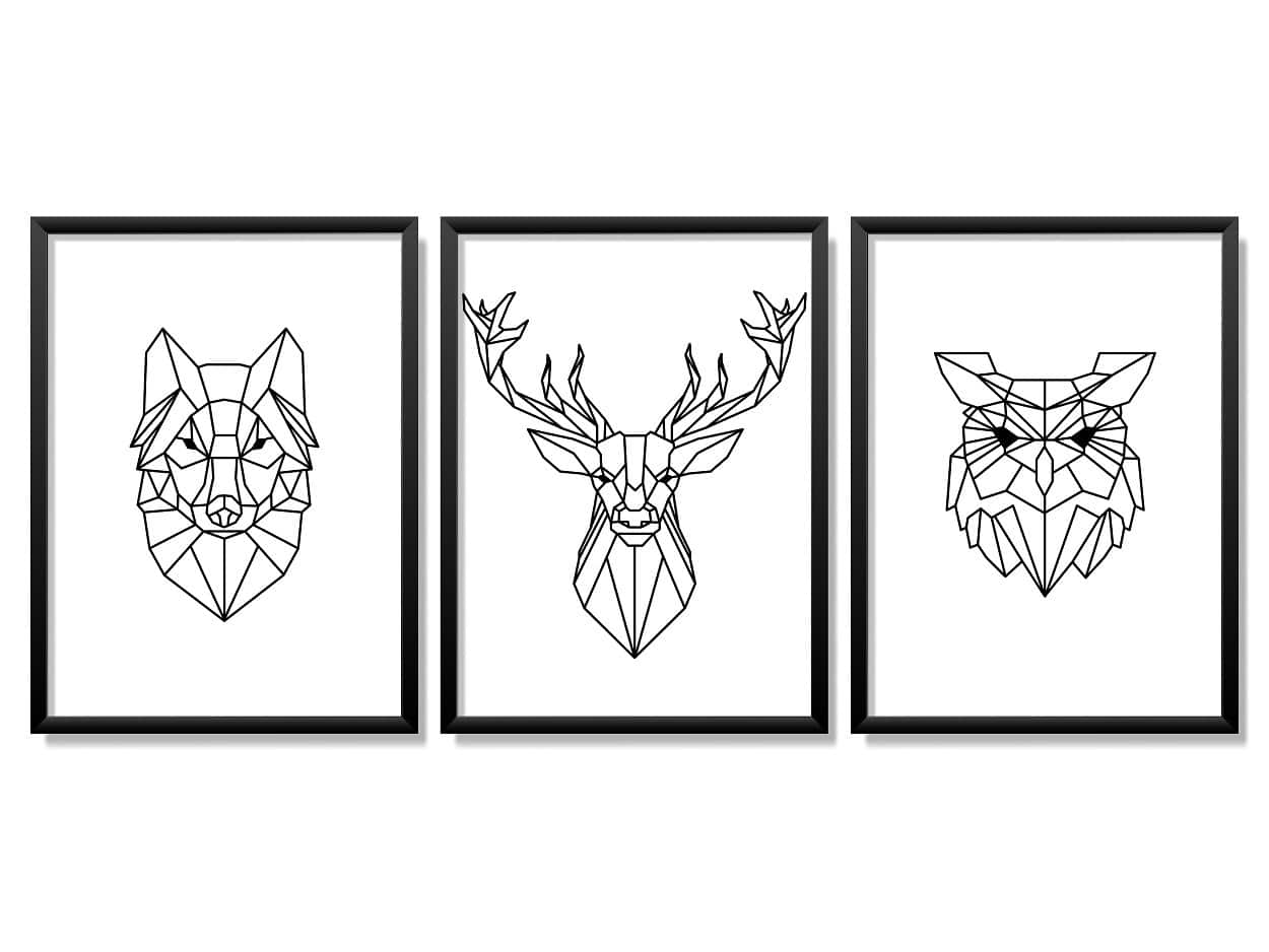Obrazy w Drewnianej Ramie 90x40cm Polygonal Animal