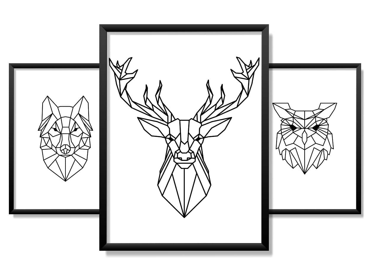 Obrazy w Drewnianej Ramie 90x40cm Polygonal Animal
