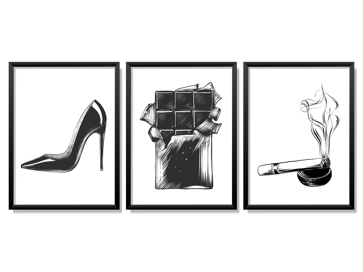 Obrazy w Drewnianej Ramie 90x40cm Sketch Lady Set