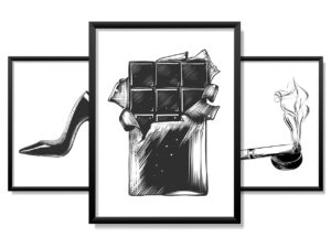 Obrazy w Drewnianej Ramie 90x40cm Sketch Lady Set