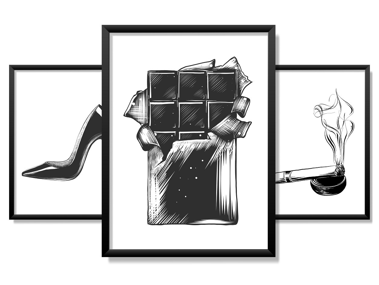 Obrazy w Drewnianej Ramie 90x40cm Sketch Lady Set
