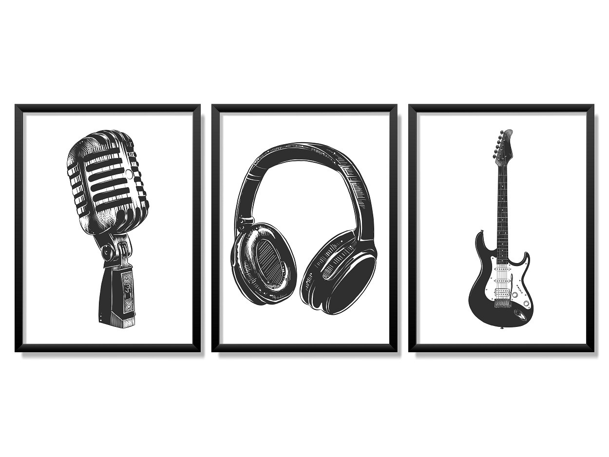Obrazy w Drewnianej Ramie 90x40cm Sketch Music Set
