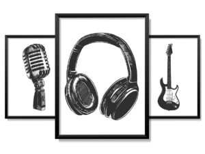 Obrazy w Drewnianej Ramie 90x40cm Sketch Music Set