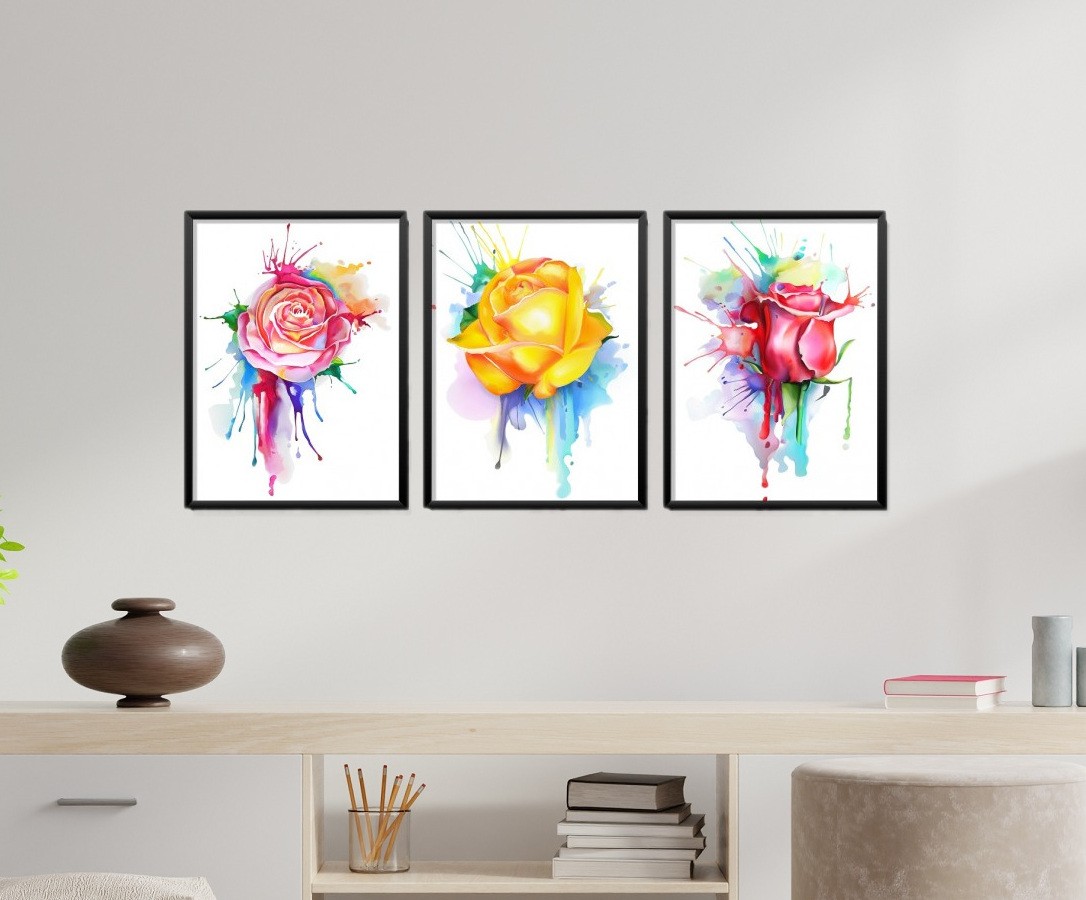 Obrazy w Drewnianej Ramie 90x40cm Splash Flower