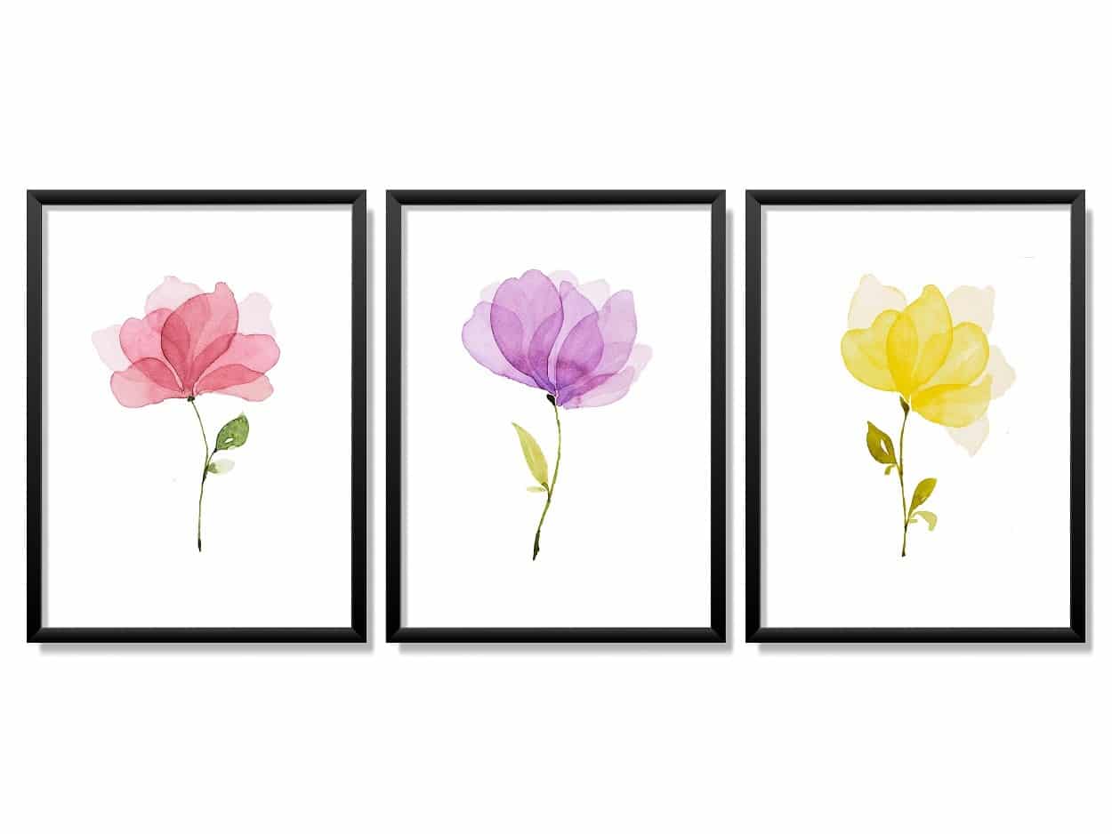 Obrazy w Drewnianej Ramie 90x40cm Tricolor Flower