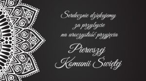 Podziękowania, bileciki komunia Czarno Białe IHS
