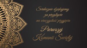 Podziękowania, bileciki komunia Czarno Złote IHS