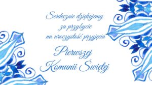 Podziękowania, bileciki komunia Niebieskie