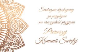 Podziękowania, bileciki komunia Rose Gold IHS