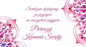 Podziękowania, bileciki komunia Różowe