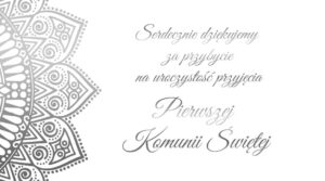 Podziękowania, bileciki komunia srebrne IHS