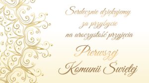 Podziękowania, bileciki komunia Złote