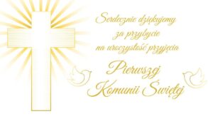 Podziękowania, bileciki komunia Złote Krzyż