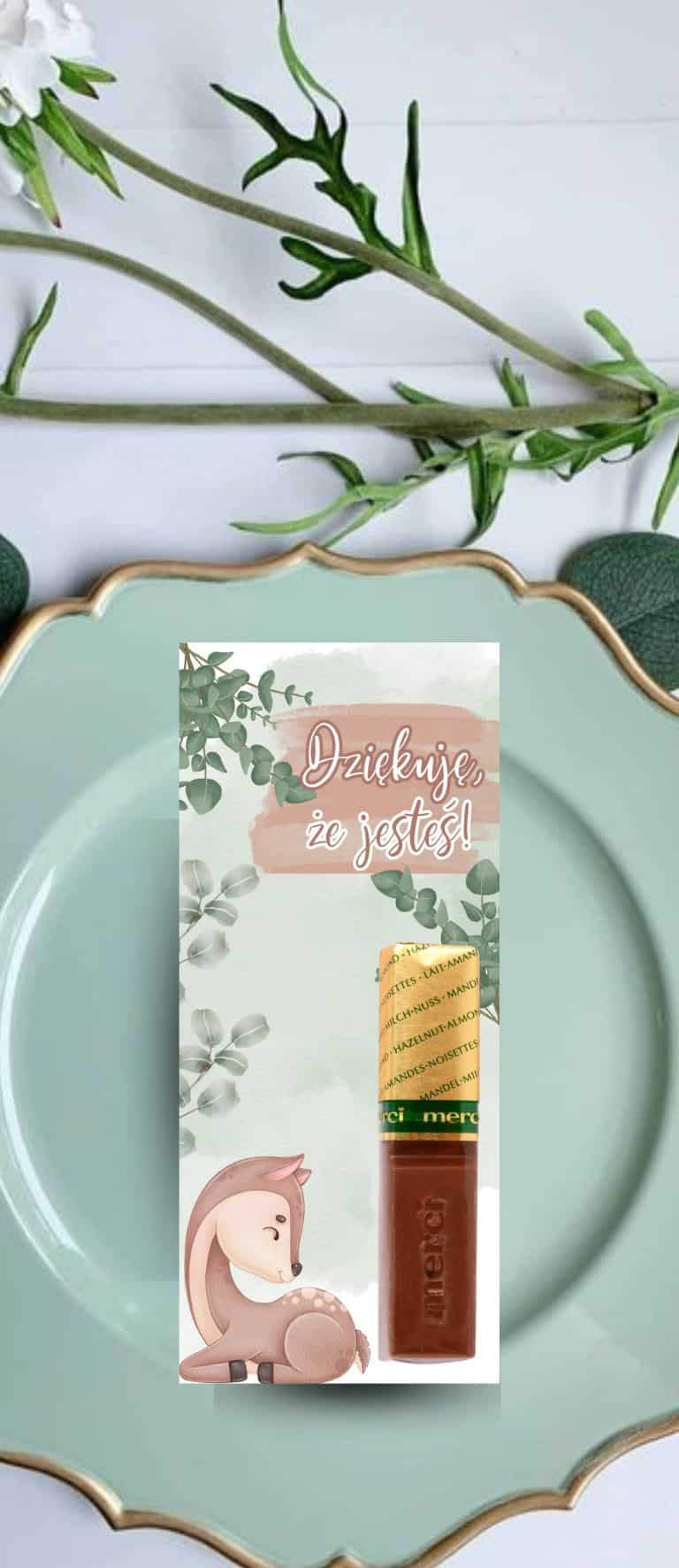 Podziękowania dla Gości Merci Baby Green Deer  12szt 