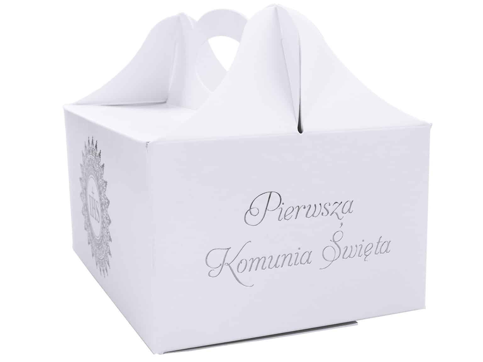 Pudełko na ciasto komunia Srebrna Hostia