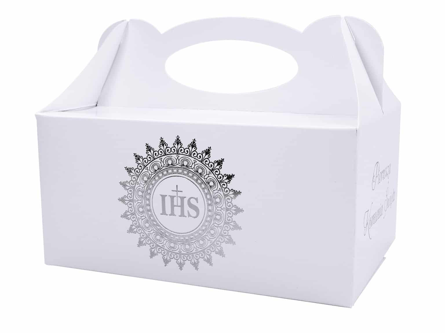 Pudełko na ciasto komunia Srebrna Hostia