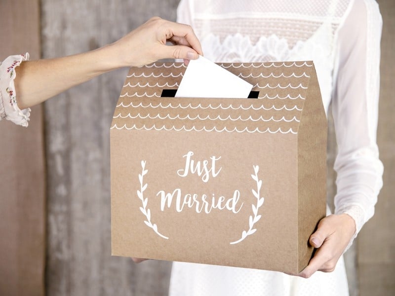 Pudełko na koperty Just Married, kraft, 30x30,5x16,5cm