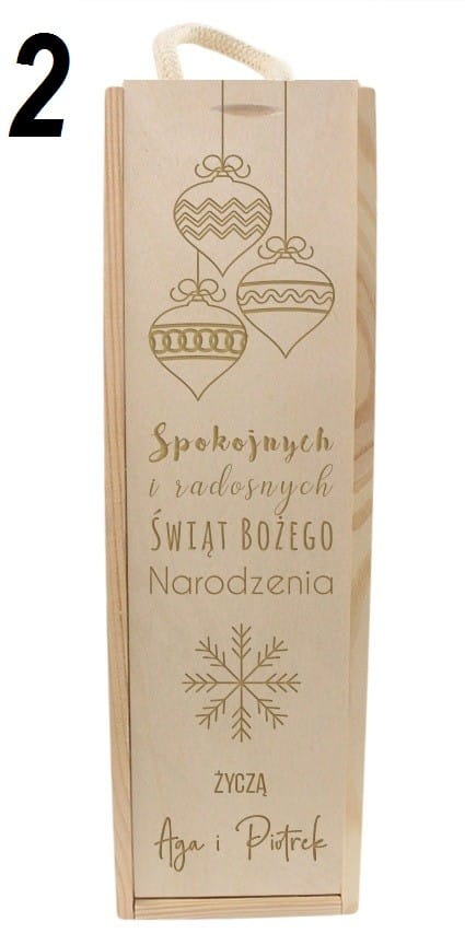 Pudełko-Skrzynka Na Wino Z Grawerem Na Prezent Świąteczny