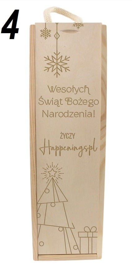 Pudełko-Skrzynka Na Wino Z Grawerem Na Prezent Świąteczny