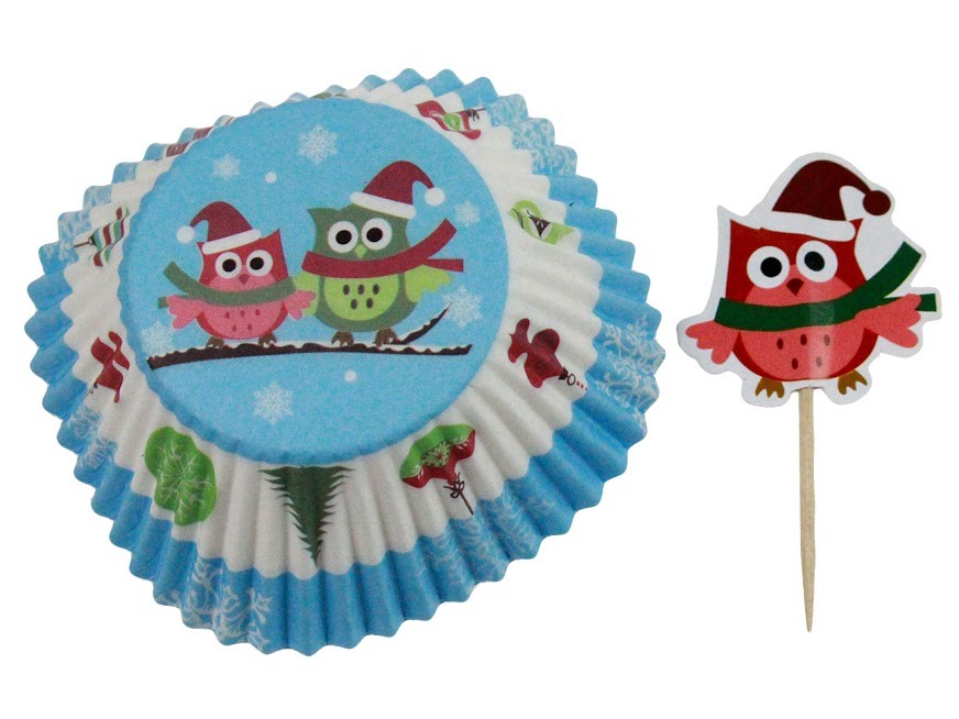 Świąteczne Papiloty na muffinki, Sówki