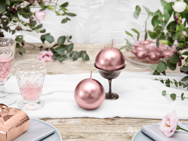 Świeca kula metalizowana Rose Gold 8cm