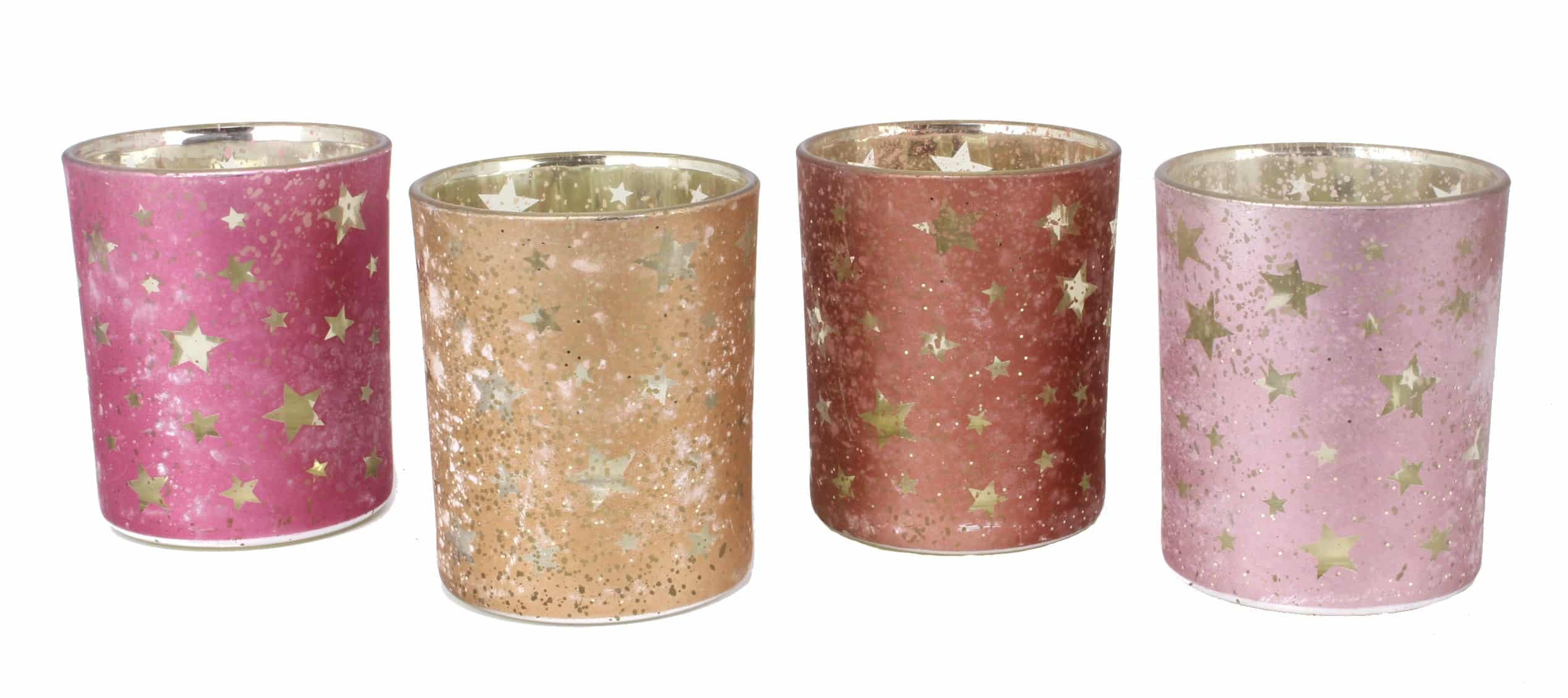 Świecznik Szklany w Gwiazdki Rose Gold