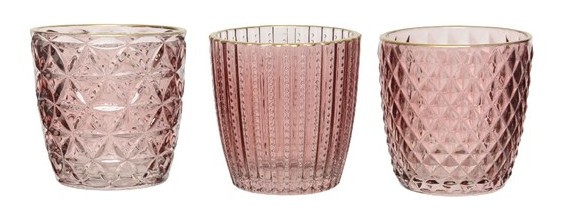 Świeczniki Szklane Glamour Velvet Rose 3 szt.