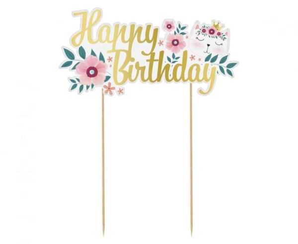 Topper Dekoracja Tortu Happy Birthday Kotek