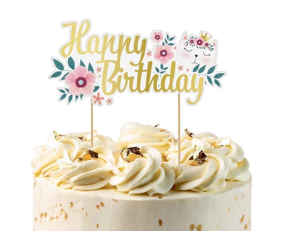 Topper Dekoracja Tortu Happy Birthday Kotek