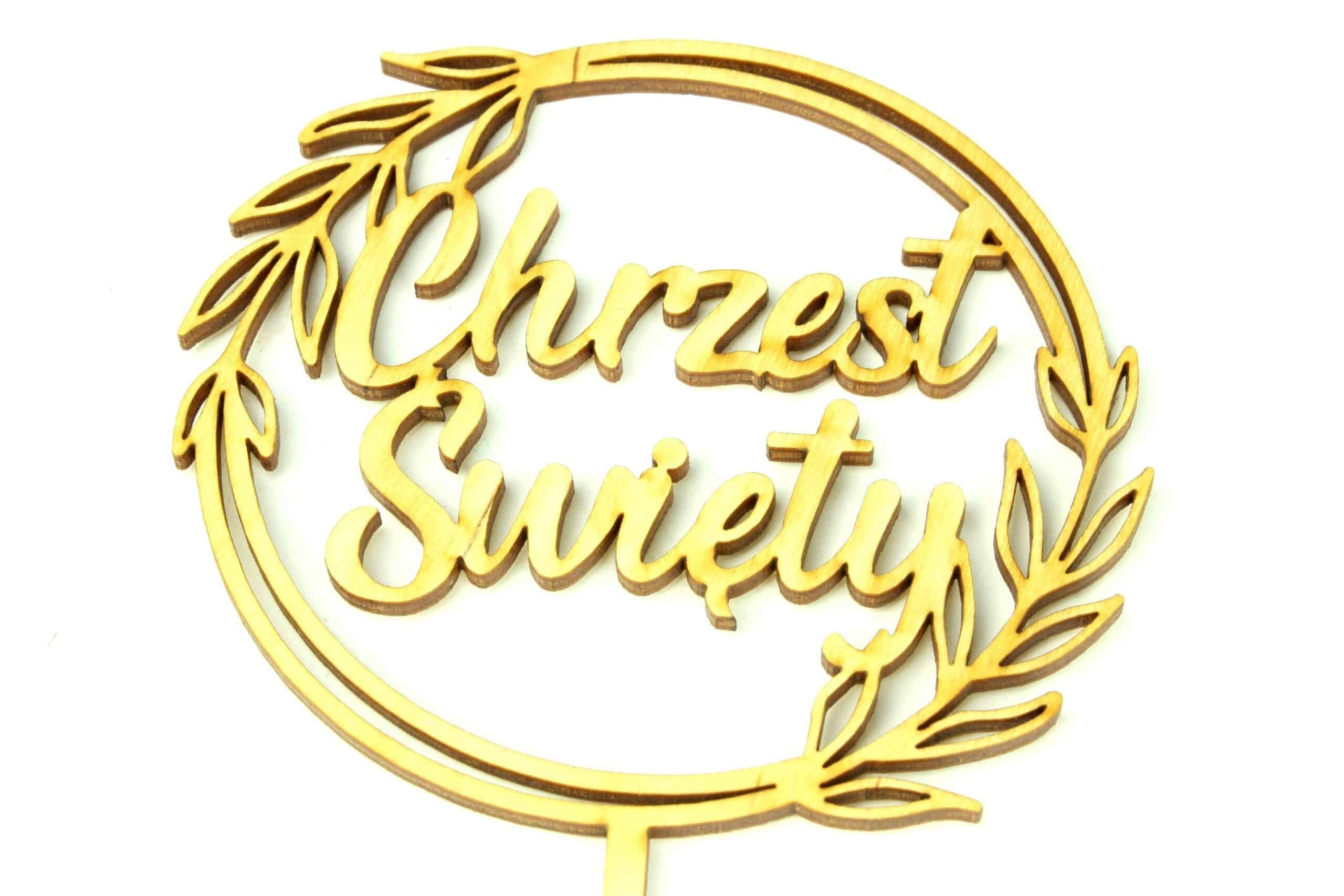 Topper drewniany Chrzest Święty Laur