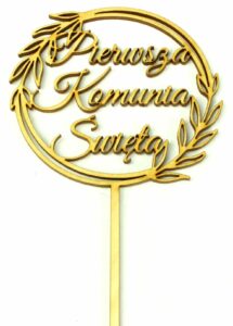 Topper drewniany Pierwsza Komunia Święta Laur