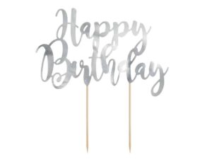 Topper Happy Birthday Srebrny