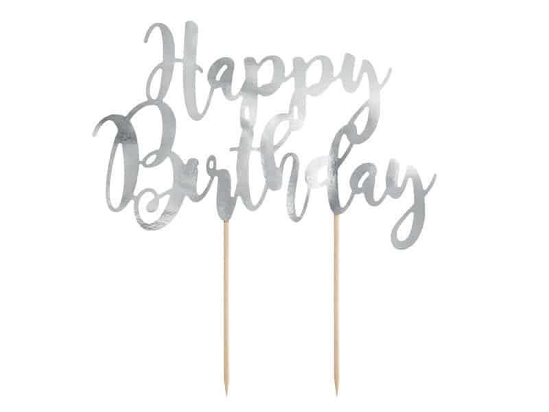 Topper Happy Birthday Srebrny 