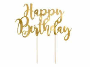 Topper Happy Birthday Złoty