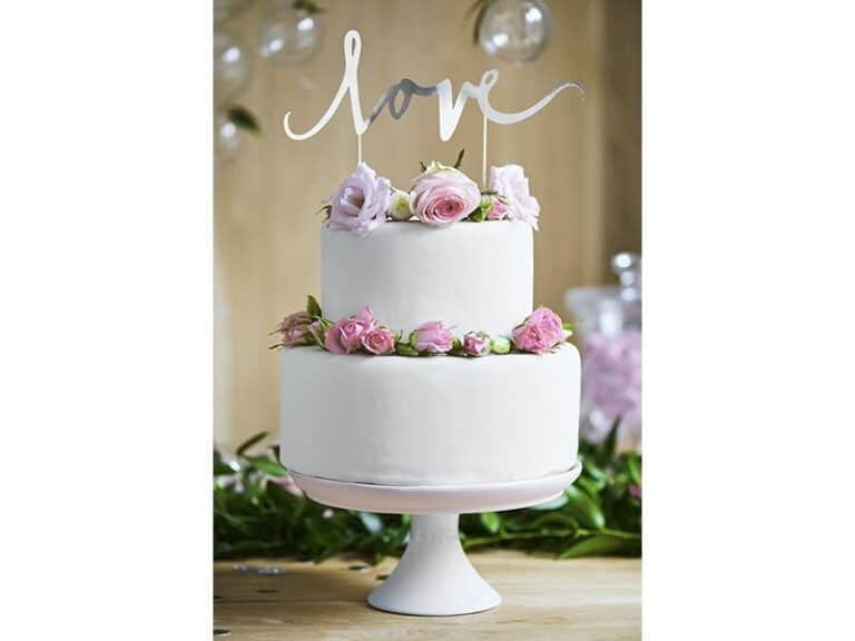 Topper na tort Srebrny napis Love