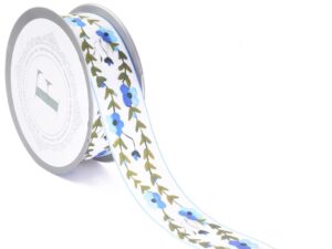 Wstążka Tkana Gałązki Niebieskie Kwiatki