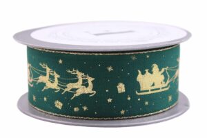 Wstążka Tkana Świąteczne Sanie Zielona