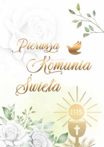 Zaproszenia Komunia Biała Róża IHS