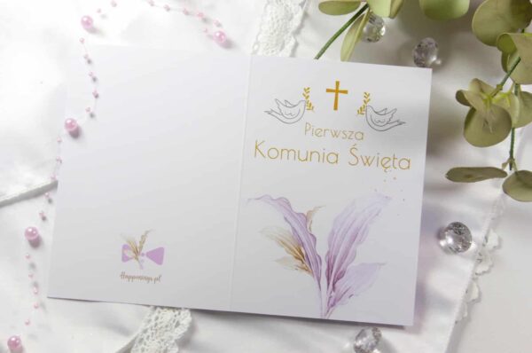 Zaproszenia Komunia Lilia Gołąbki