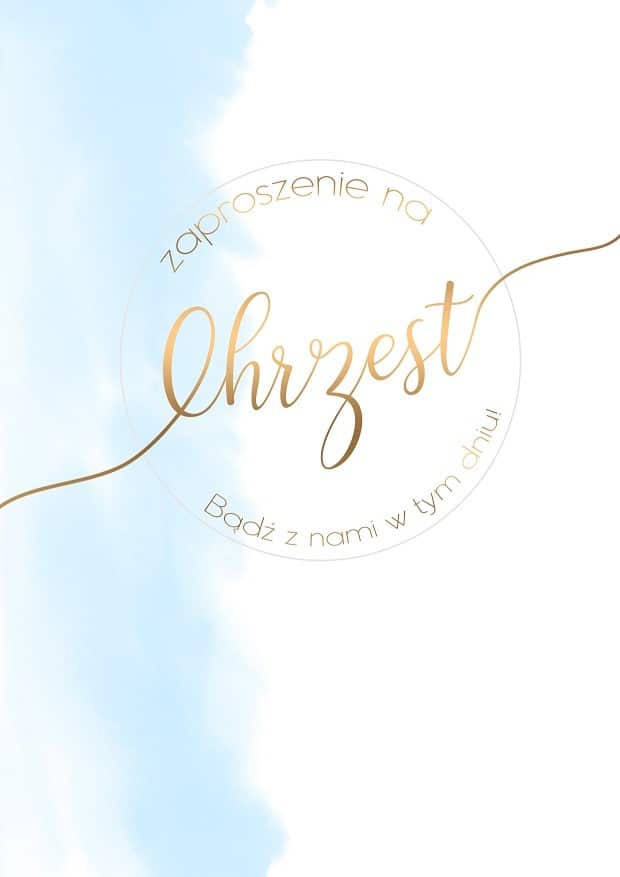 Zaproszenia na Chrzest Błękitno złote dodatki