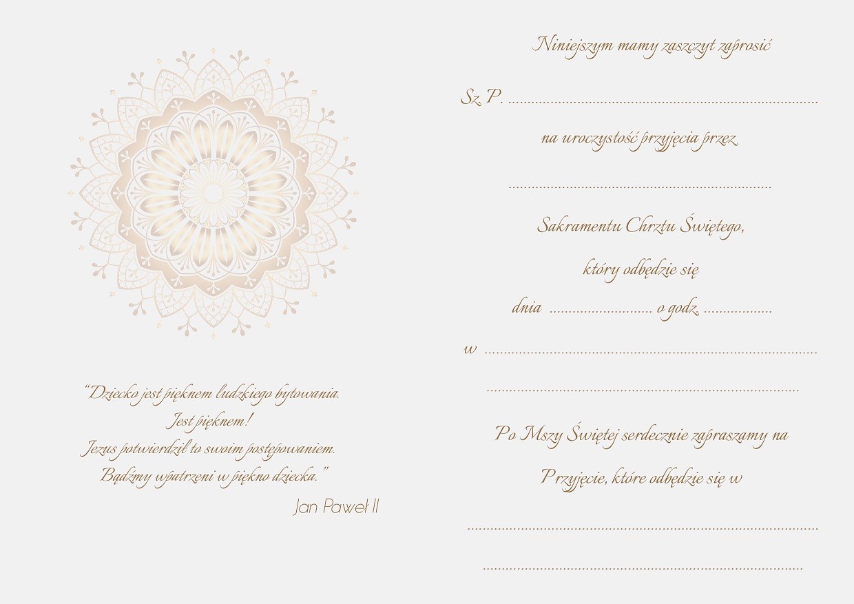 Zaproszenia na Chrzest Mandala, szary papier