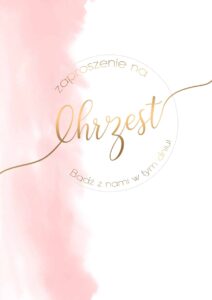 Zaproszenia na Chrzest Różowo złote dodatki