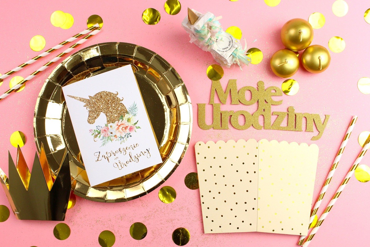 Zaproszenie Brokatowy Jednorożec